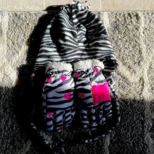 Zebra print tassel hat and snow gloves girls